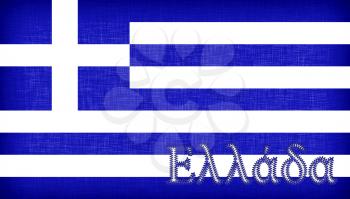 Flag of Greece with letters stiched on it