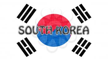 Flag of South Korea stitched with letters, isolated