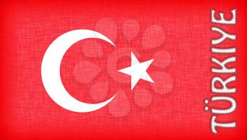 Flag of Turkey with letters stiched on it