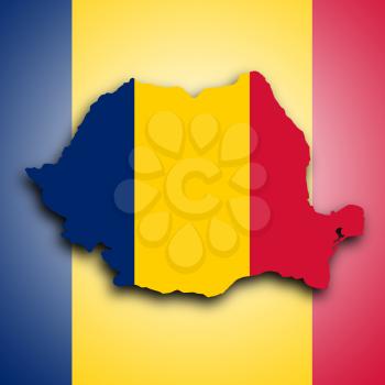 Map of Romania, filled with the national flag