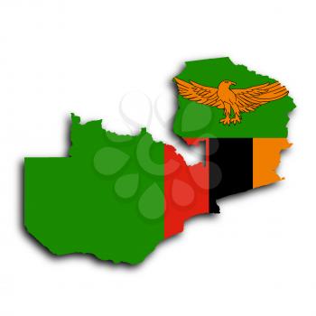Map of Zambia, filled with the national flag