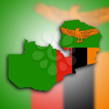 Map of Zambia, filled with the national flag