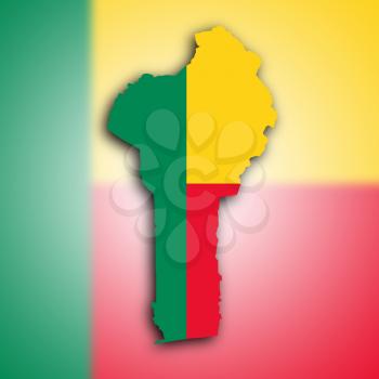 Map of Benin filled with the national flag