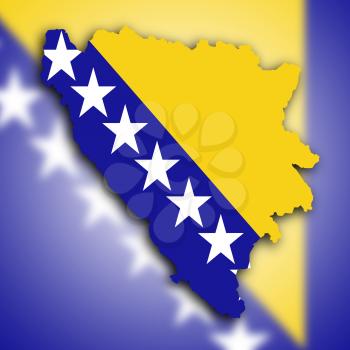 Map of Bosnia and Herzegovina filled with the national flag