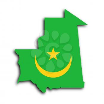Map of Mauritania filled with the national flag