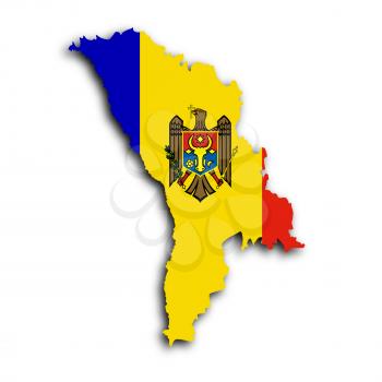 Map of Moldova filled with the national flag