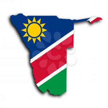 Map of Namibia filled with the national flag