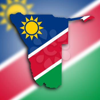 Map of Namibia filled with the national flag