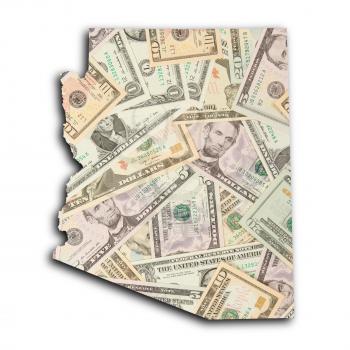 Map of Arizona, filled with US dollars