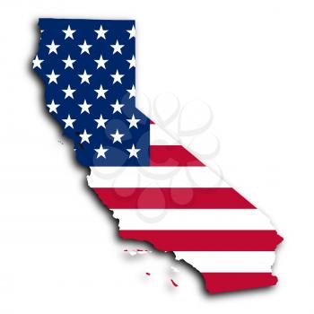 Map of California, filled with the national flag
