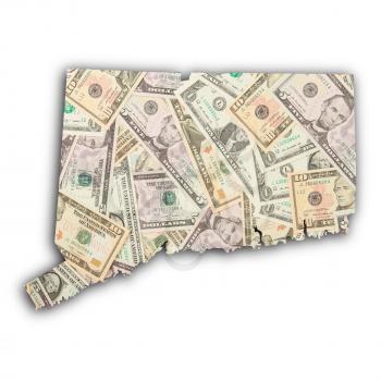 Map of Connecticut, filled with US dollars