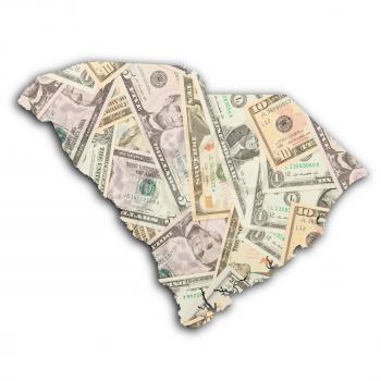 Map of South Carolina, filled with US dollars