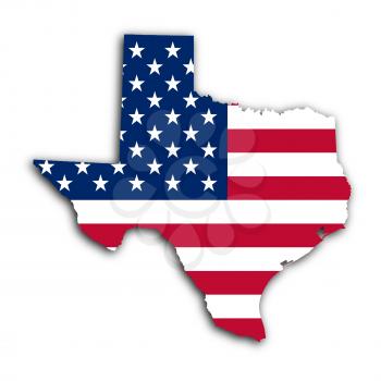 Map of Texas, filled with the national flag