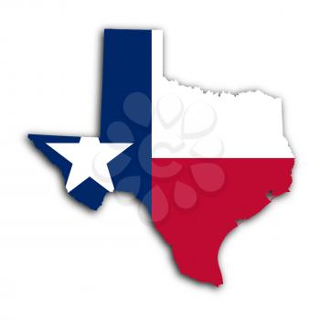 Map of Texas, filled with the state flag