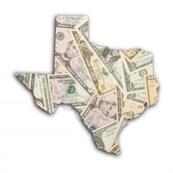 Map of Texas, filled with US dollars