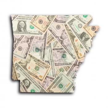 Map of Arkansas, filled with US dollars
