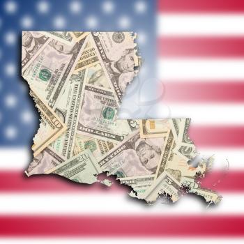 Map of Louisiana, filled with US dollars