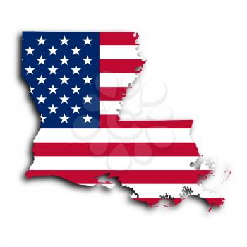 Map of Louisiana, filled with the national flag