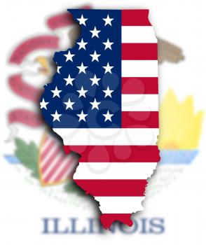 Map of Illinois, filled with the national flag