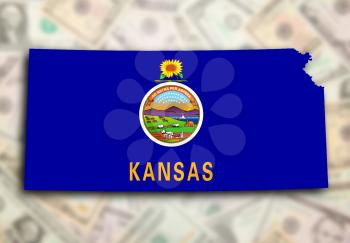 Map of Kansas, filled with the state flag