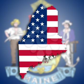 Map of Maine, filled with the national flag