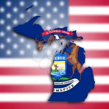 Map of Michigan, filled with the state flag