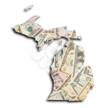 Map of Michigan, filled with US dollars