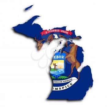Map of Michigan, filled with the state flag
