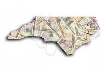 Map of North Carolina, filled with US dollars
