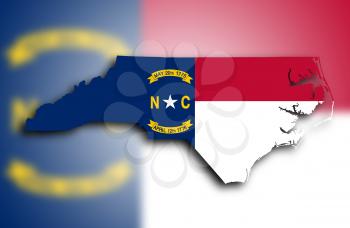 Map of North Carolina, filled with the state flag