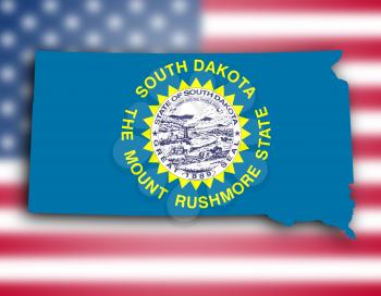 Map of South Dakota, filled with the state flag