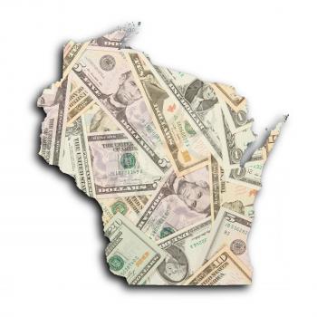 Map of Wisconsin, filled with US dollars
