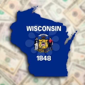Map of Wisconsin, filled with the state flag