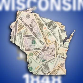 Map of Wisconsin, filled with US dollars
