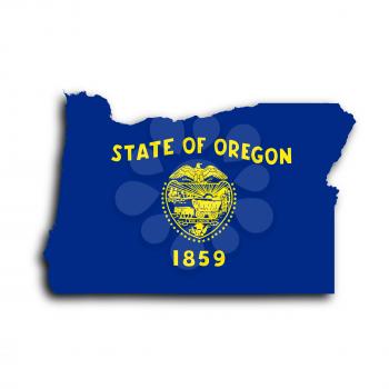 Map of Oregon filled with the state flag