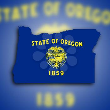 Map of Oregon filled with the state flag