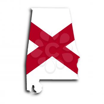 Map of Alabama filled with the state flag
