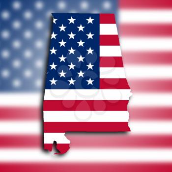 Map of Alabama filled with the national flag