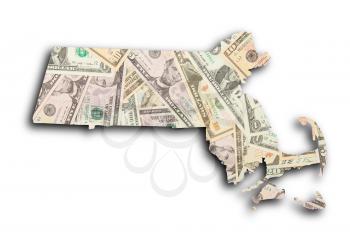 Map of Massachusetts filled with US dollars