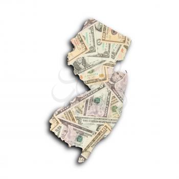 Map of New Jersey filled with US dollars