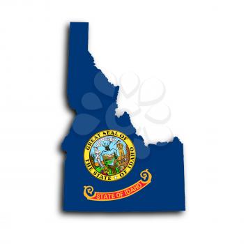Map of Idaho filled with the state flag