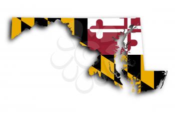 Map of Maryland filled with the state flag