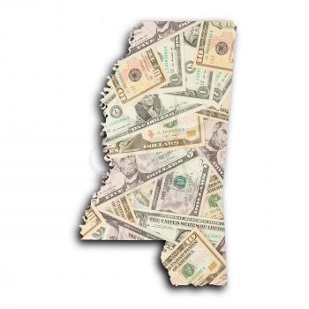 Map of Mississippi filled with US dollars