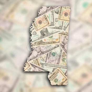 Map of Mississippi filled with US dollars