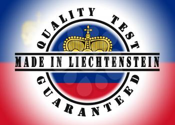 Quality test guaranteed stamp with a national flag inside, Liechtenstein