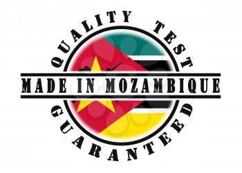 Quality test guaranteed stamp with a national flag inside, Mozambique