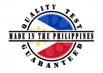 Quality test guaranteed stamp with a national flag inside, Philippines