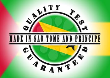 Quality test guaranteed stamp with a national flag inside, Sao Tome and Principe