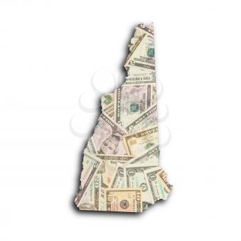Map of New Hampshire filled with US dollars