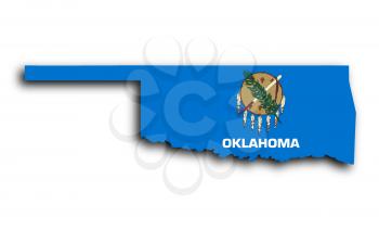 Map of Oklahoma filled with the state flag
